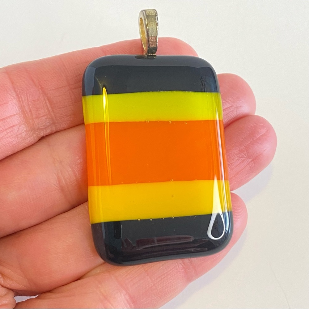 Damyan‎ Art Glass Pendant 2013 Modernist Color Block Yellow Orange Black Stripe